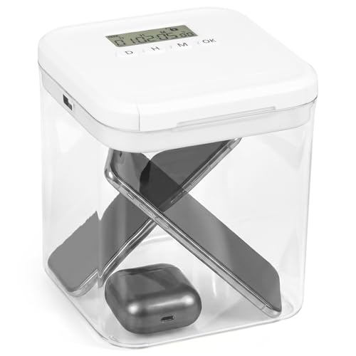 ATopoler Small Timed Lock Box Time Locking Container with Timer Clear Timed Lockable Storage Box for Food Medicines Tech and Home Safety 30 Days Max Timer 5.5×5.5×6.3in