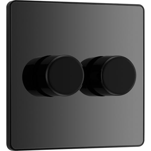 BG Electrical Intelligent Double Wall Dimmer Switch, 2 Way, Screwless Front Plate, Evolve, Black Chrome, 200W, PCDBC82B