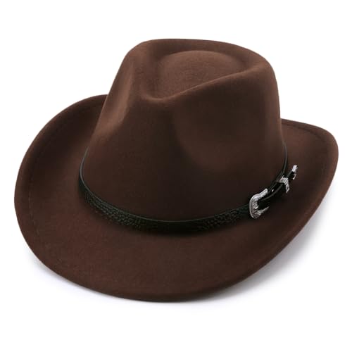 DRESHOW Chapeau Cowboy Fille Garçons Chapeau Panama Rétro Fedora Classique en Feutre avec Boucle de Ceinture Casquettes Unisexes Enroulées pour Enfants 4-12...