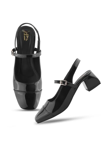 Image of JM LOOKS Women's Square Toe Block Heel Mules with Adjustable Strap & Comfortable Sole - Stylish Buckle Design