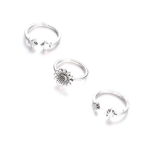 3pcs Weinlese-Art-Stern-Sonnenblume-Ring-Chic Bohemian geöffnete Ringe Elegante Midi Hocks für Frauen