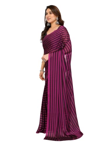 Image of RAJESHWAR FASHION WITH RF Readymade Pleated Pre Drape Stitched Woven Striped Blackberry Silk Sarees For Women With Blouse(Ready To Wear One Minute)