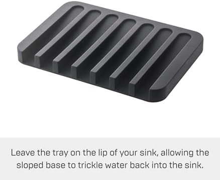 Yamazaki 7398 FLOW Silicone Soap Tray, black, Silicone, Minimalist, 11.5 x 8 x 1 cm