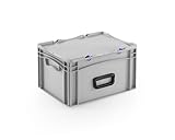 DIE BOX FABRIK Robuster Eurobehälter mit Tragegriff & Scharnierdeckel | Stapelbarer Kunststoffkoffer für Lager & Transport | Aufbewahrungsbox für Werkzeuge, Logistik & Industrie (400x300x233 mm)