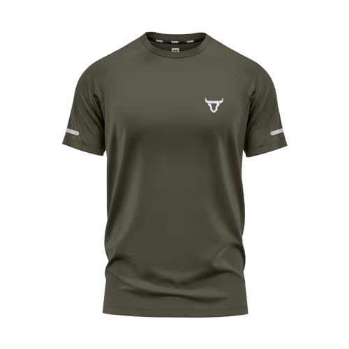 TORO ACTIVA Camisetas de Manga Corta para Hombre Entrenamiento Atlético Ajuste Que Absorbe la Humedad Secado rápido Logotipo Reflectante Camisetas Deportivas Tops Verde Oliva