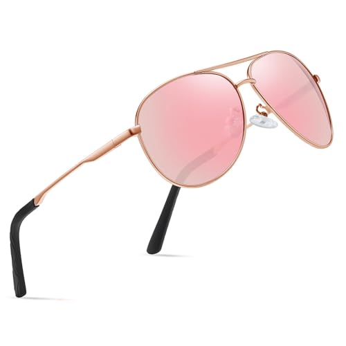 wearPro Sonnenbrille-Herren-Damen-Polarisiert Premium Metallrahmen Sonnenbrillen Unisex mit UV400 Schutz Vintage Schwarz Fahrerbrille (6-Rose Gold Rahmen/Rosa Spiegel)