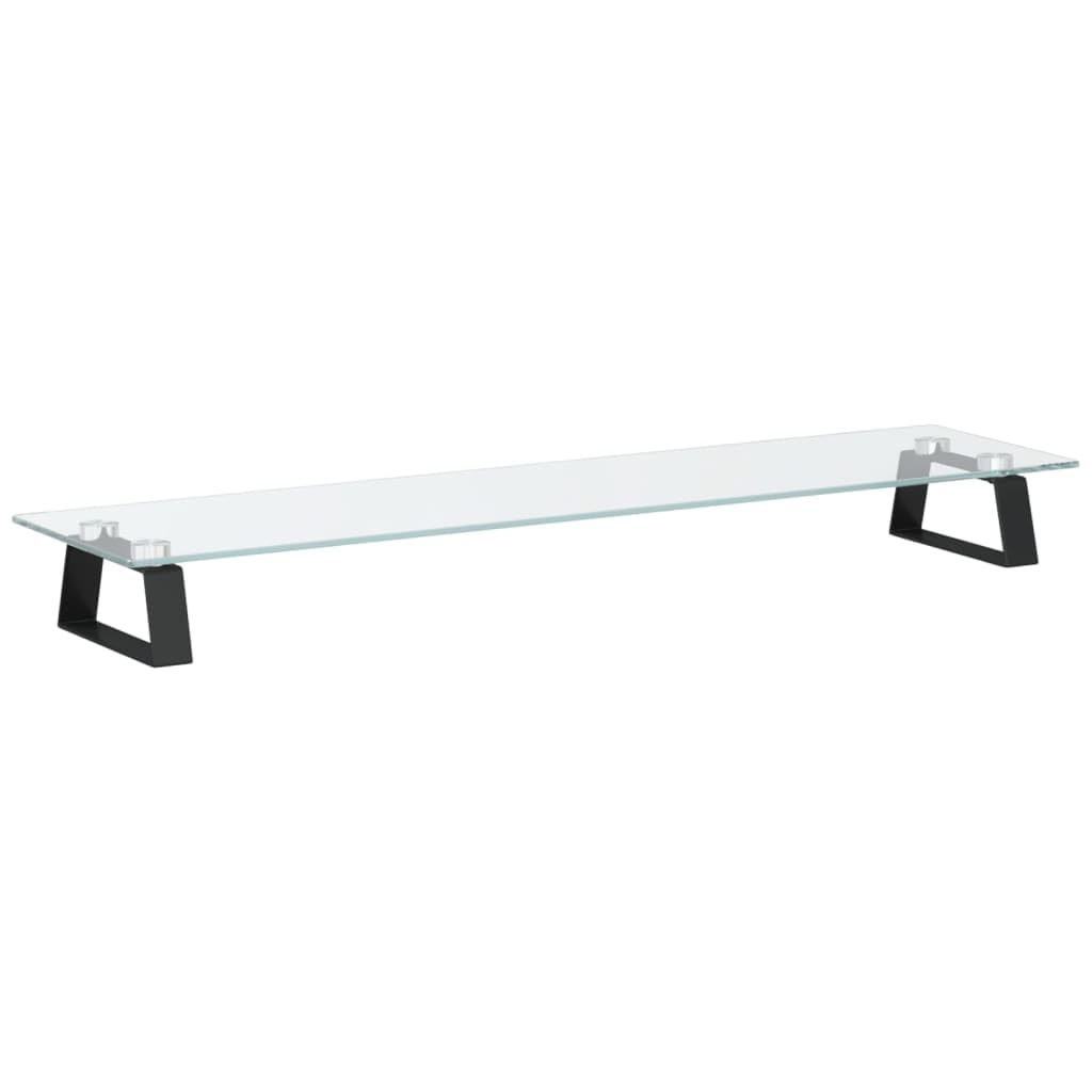 Supporto per monitor nero, 80 x 20 x 8 cm, vetro temperato, metallo, ergonomico, regolabile in altezza, per postazione di lavoro, ufficio, casa, gaming, semplice da scrivania