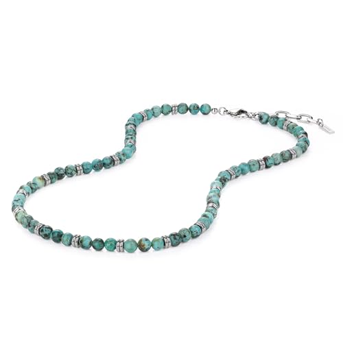 GAVU Collier Turquoise Homme, Collier Homme Acier Inoxydable, Chaîne Ajustable, 50+5cm