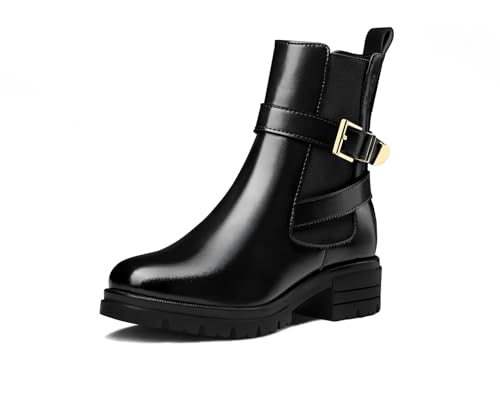 Image of LOUIS STITCH Women's High Ankle Boots| Elegant Buckle Slip-On Boots | Casual Slip-On Long Boots for Women | Casual & Formal Outings | LSLD-CLBT-LBB