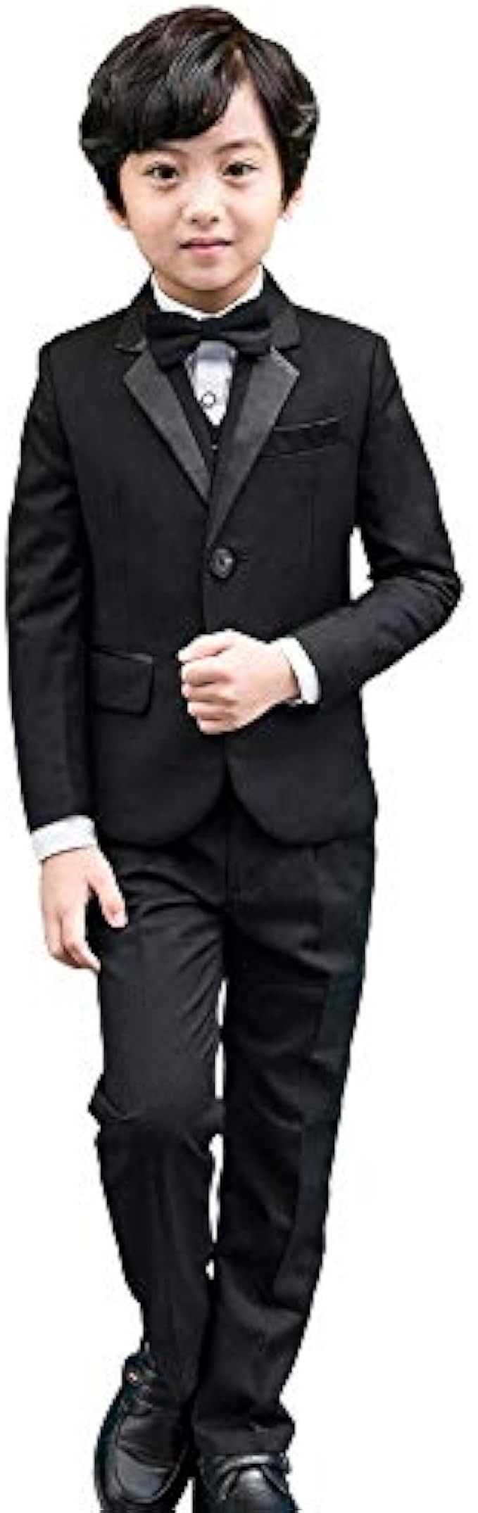 5Pcs Boys Suit Black Tuxedo Blazer Vest Bowtie Set Kids Formal Suits for Wedding Party