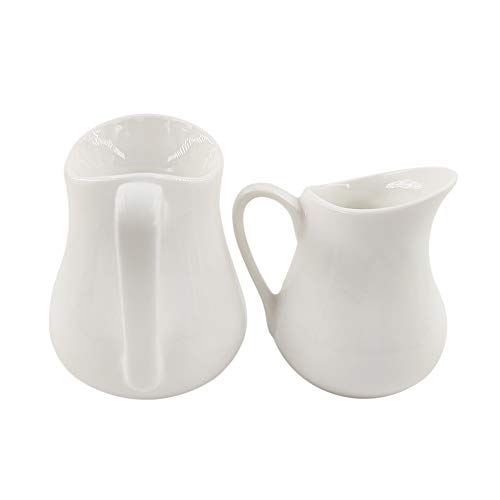 Sizikato 2Pcs Pure White Ceramic Creamer With Handle, Mini Coffee Milk Creamer Pitcher. 2 Ounce #TOP2