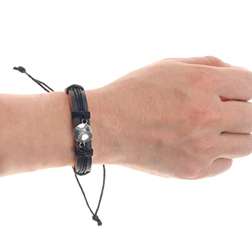 Baseball Bracelet Leather Baseball Gifts For Girls And Boys And Adult Adjustable Baseball Charms Bracelet Perfect For Baseball Gift Black Pack Of 1 #TOP3