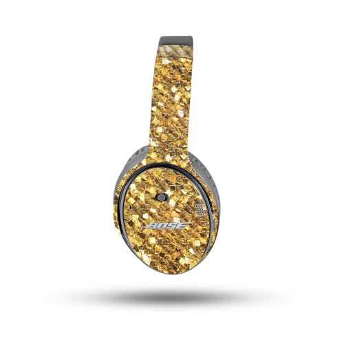 Image of MightySkins Carbon Fiber Skin Compatible with Bose QuietComfort 35 II Headphones - Gold Chips | Protective, Durable Textured Carbon Fiber Finish | Easy to Apply
