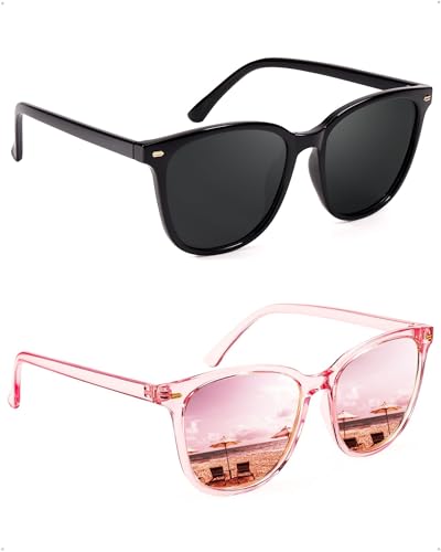FIMILU 2 Packs Sunglasses for Women Polarized UV400 Protection Lens Big Frame Fashion Glasses Trendy Stylish Shade