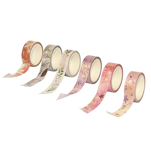 KKcare Conjunto de 6 rolos de fita washi floral folha de ouro washi fita de mascaramento 15mm de lar