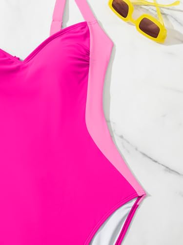 Image of Eomenie One Piece Swimsuit Lace-Up Back,Colorblock Waist-Slimming,Adjustable Wide Straps,Fully Lined Coverage,Resort Swimwear