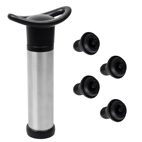 Kit pompe à vide et conservateur de vin avec 4 bouchons réutilisables | Économiseur de vin professionnel pour garder le vin frais plus longtemps | Joint étanche | Cadeau essentiel pour les amateurs de