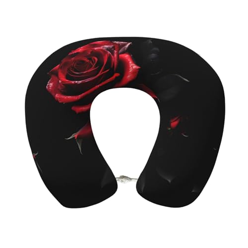 Almohada para cuello de recuerdo con diseño rojo y rosas