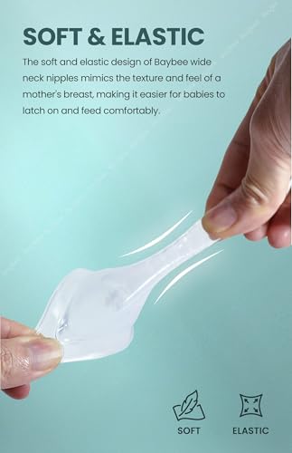 Image of Baybee Wide Neck Baby Bottle Silicone Nipple Natural Flow Rate Feeding Teat /Nipple for Infant, Toddlers, New Born Baby Feeding Bottle Nipple Anti Colic BPA Free Slow Flow 0M+ (Large)