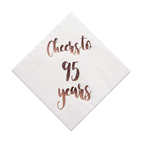 Cheers to 95 Years Cocktail Napkins, 50-Pack 3ply White Rose Gold 95th Birthday Dinner Celebration Party Decoration Napkin