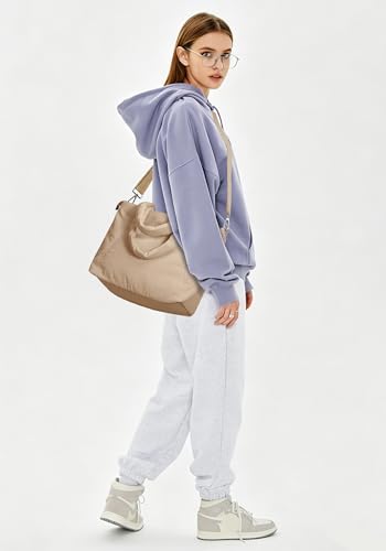 Image of KALIDI Quilted Carryall Tote Bag, Large Puffer Crossbody Women Handbags Shoulder Soft Fluffy Lightweight Travel