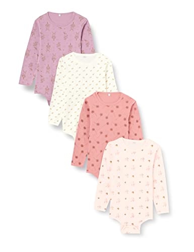 PIPPI Unisex Baby Body LS AO-Printed (4-Pack) Underwear, Dusty Rose, 104