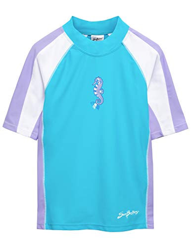 SunBusters Girls S/S Rash Guard(UPF 50+), Maui Blue, 6/7 yrs