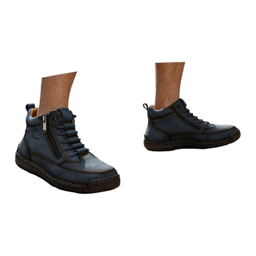 Zapatos para mujer hechos a mano en cuero azul con diseño ortopédico impermeable de talla 36