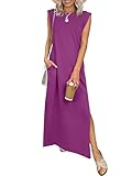 ANRABESS Women Summer Casual Sleeveless Maxi Dress 2026 Crewneck Loose Split Wrinkle-Free Beach Travel Vacation Long Sundress Purple Red Medium