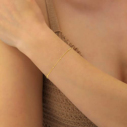 Freekiss Gold Bracelets For Women, Layering 14K Gold Filled Link Cuban Bracelet Dainty Stack Beaded Singapore Chain Bracelet Set Tiny Adjustable Bracelets Gold Jewelry For Women #TOP2
