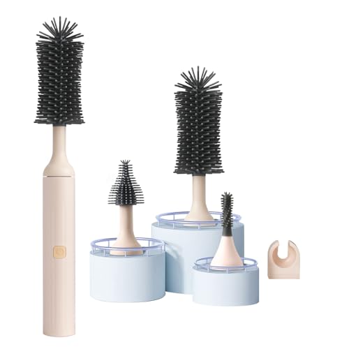 Image of Winforhour Electric Baby Bottle Brush Cleaner Set with Rechargeable Automatic Brush & Silicone Nipple/Straw Cleaners, Newborn Bottle Cleaning Kit - Perfect (Pink)