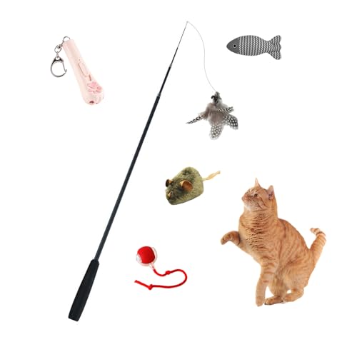 猫のおもちゃセット 5点セット 伸縮式猫じゃらし 鳴き声付きねずみおもちゃ ぬいぐるみ魚 おもちゃ 自動ボール レーザーポインター 猫用おもちゃ 運動不足解消 猫 ねこ おもちゃ 噛むおもちゃ 歯磨き 可愛い 伸縮式