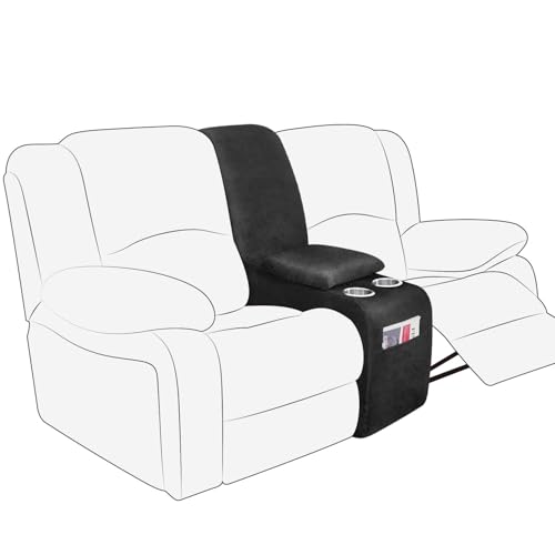 Image of molasofa Leather Like Additional Recliner Console Cover for Reclining Loveseat Covers Stretch Jacquard Middle Console Cover for Recliner Couch and Sofa Dark Grey