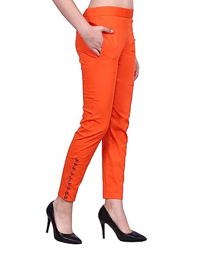 Image of POPWINGS Women Casual Mid Rise Stretchable Red Cotton Trouser
