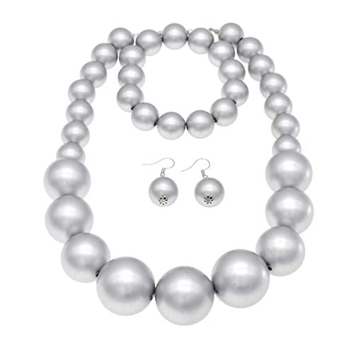 Chunky Pearl Choker Necklace, Large Pearl Statement Necklace, Trending Choker Pearl Wedding Jewelry for Brides, Boho Pearl Jewelry Set (Silver)