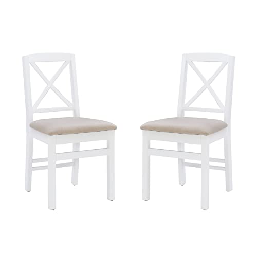 Linon Triena White X Back Dining Chair with Beige Upholstered