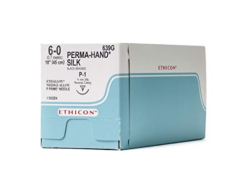 Ethicon PERMA-HAND Silk Suture, 639G, Natural Non-absorbable, P-1 (11 mm), 3/8 Circle Needle, Size 6-0, 18'' (45 cm),Black Ethicon PERMA-HAND Silk Suture, 639G, Natural Non-absorbable, P-1 (11 mm), 3/8 Circle Needle, Size 6-0, 18'' (45 cm),Black