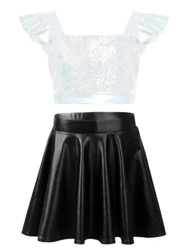 Trajes de baile de dos piezas para niñas con top y falda brillante de Freebily