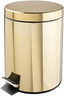 mDesign Pedal Waste Basket  Metal Waste Bin with Pedal, Lid and Plastic Bucket Insert  Perfect for Bathroom, Kitchen, and Office  5Litres Household Rubbish Bin with Ergonomic Design  Soft Brass