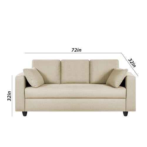 Image of Casaliving Vitserk 3 Seater Sofa Set for Living Room (Cream Colour) Premium Fabric Sofa Set