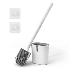 Vinabo Scopino Bagno WC, Scopino WC in Silicone, Spazzola per WC Piatta, Scopa per WC Ad Asciugatura Rapida, Anti-goccia, Spazzola per WC, Montaggio a Parete/Pavimento, Bianco