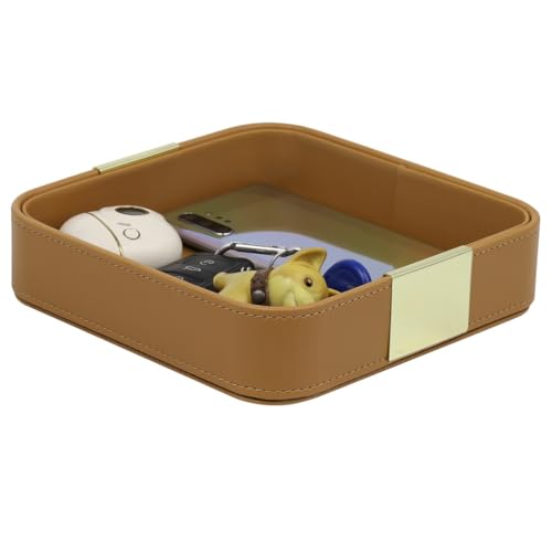 yeeplant Bandeja de escritorio decorativa de piel sintética para llaves, joyas, teléfonos, carteras, organizador cuadrado para entrada, maquillaje, solución de almacenamiento de oficina