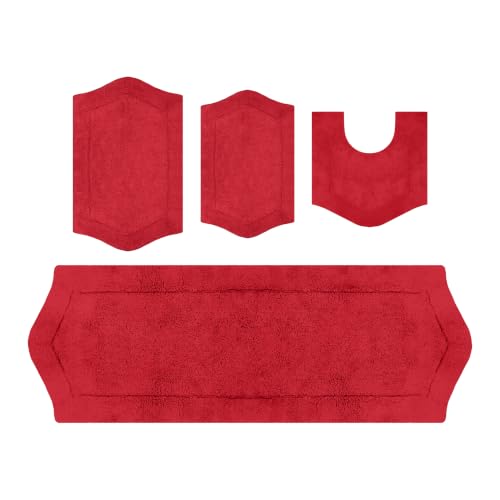Home Weavers Waterford Collection 100% Cotton Tufted Bath Rug, Extra Soft and Absorbent Bath Rugs, Non-Slip Plush Bath Carpet, Machine Wash, Bath Mat for Bathroom, 4 Piece Set, Red