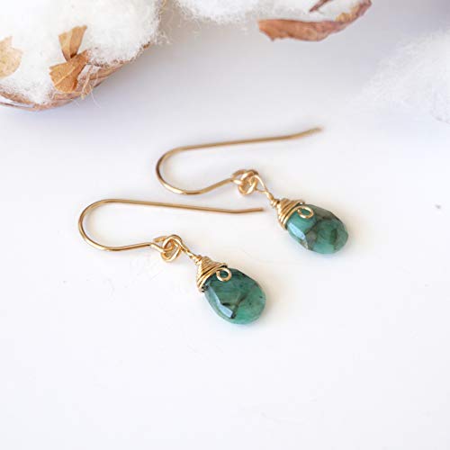 Designs By Nature Gems Handmade Women’s Emerald Drop Earrings Gold Filled, May Birthstone #TOP2