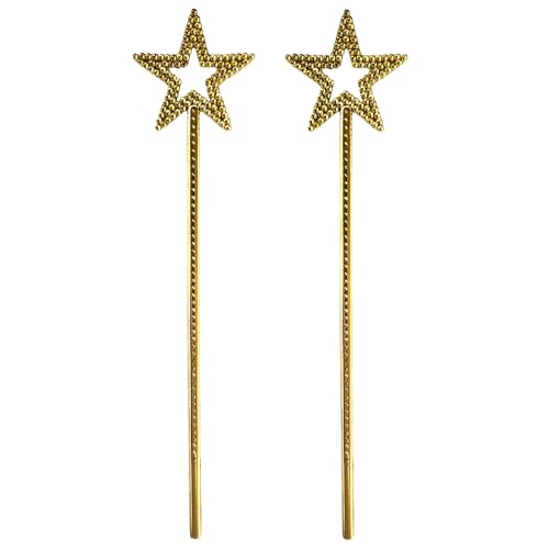 MOFALA 2PCS Star Wand, Children's Creative Handheld Pentagram Plastic Magic Wand, Role-Playing Enlightenment Toys, Educational and Creative Performance Props (Golden)
