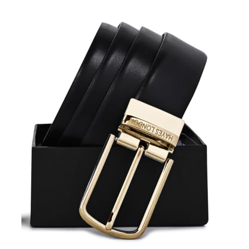 Image of HAYES LONDON Belts for Men Leather Original - Belt for Men Formal with Classic Design, Durable and Italian Reversible Men Belts for All Occasions