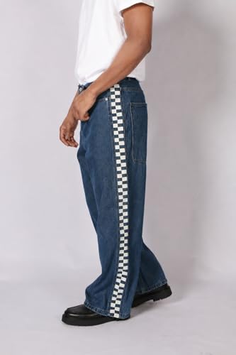 Image of Plaid&Plain Men's Baggy Jeans Wide Leg Heavyweight 100% Cotton Loose Fit