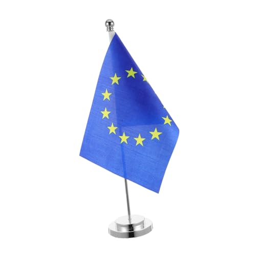 AUTSUPPL 欧州連合テーブルフラッグ 安定スタンド付き オフィスデスク装飾 クリスマスや日祝い飾りに 省スペースの小型旗 卓上ディスプレイ