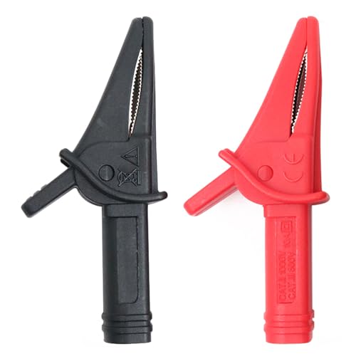 POFET 2 vollisolierte Krokodilklemmen, große Delphin-Krokodilklemmen mit 4-mm-Buchse für Oszilloskop-Messleitungen (schwarz + rot)