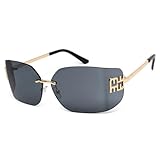 KENBO Futuristic Rimless Y2K Sunglasses for Women Men Fashion Wrap Around Frame Trendy Shield Frameless Design -C1